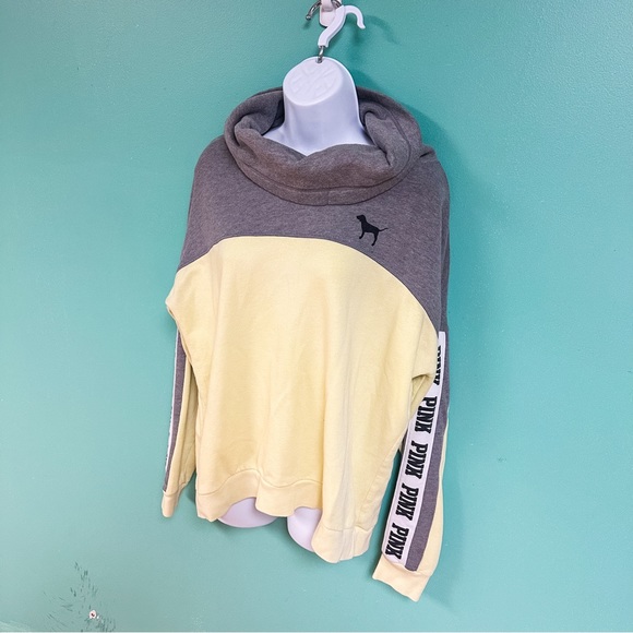 PINK VS Colorblock Cowlneck Sweatshirt Pastel Yellow, Gray, Blk & White - Picture 4 of 8